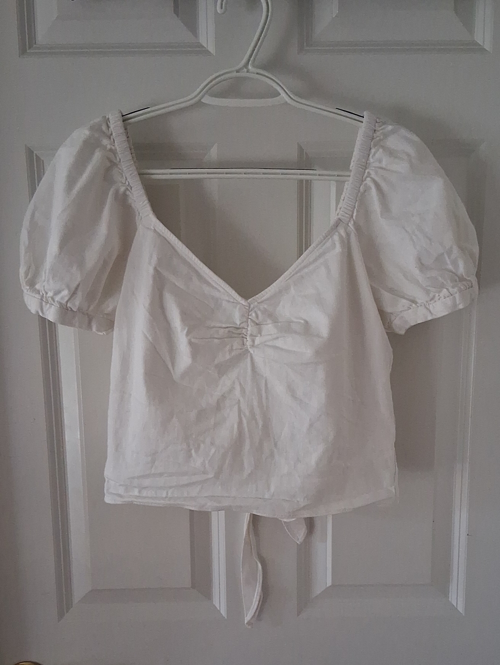 Marissa Webb White Puff Sleeve V-Neck Wrap Open Back Crop Top Size 8